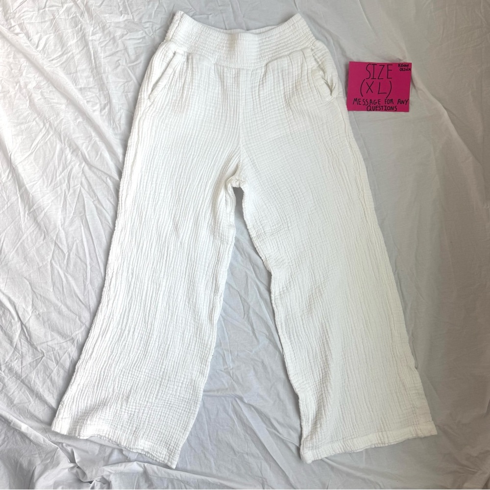 Billabong New Waves White Gauze Wide Leg Smocked Beachy Boho Cotton XL